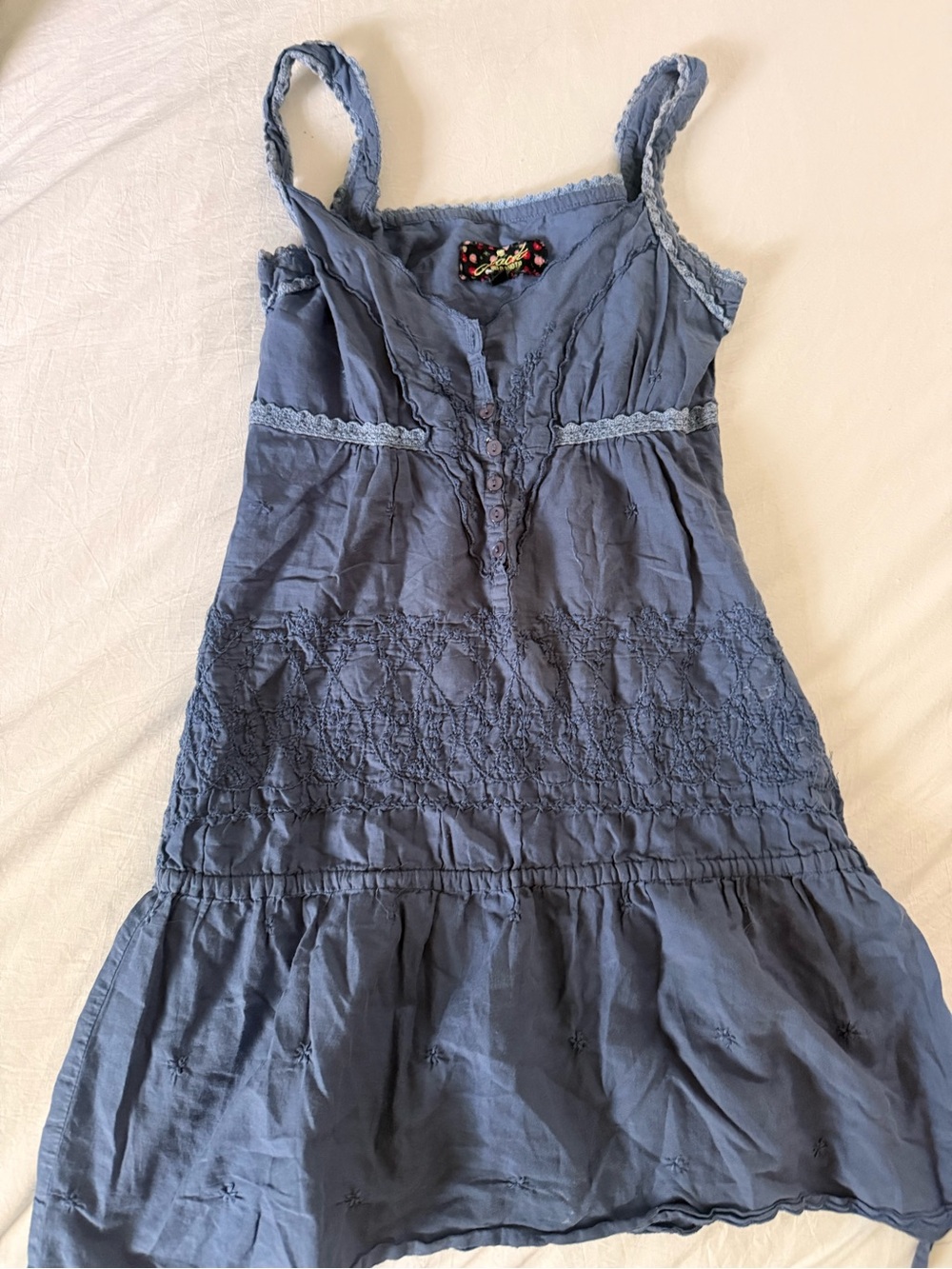 Jack by BB Dakota Dusty Blue Sleeveless Embroidered Cotton Dress